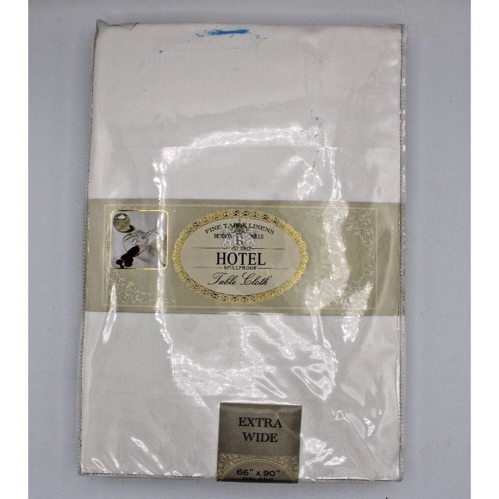 Benson Mills Hotel Spill proof Tablecloth White Extra Wide 66 in x 90 in White